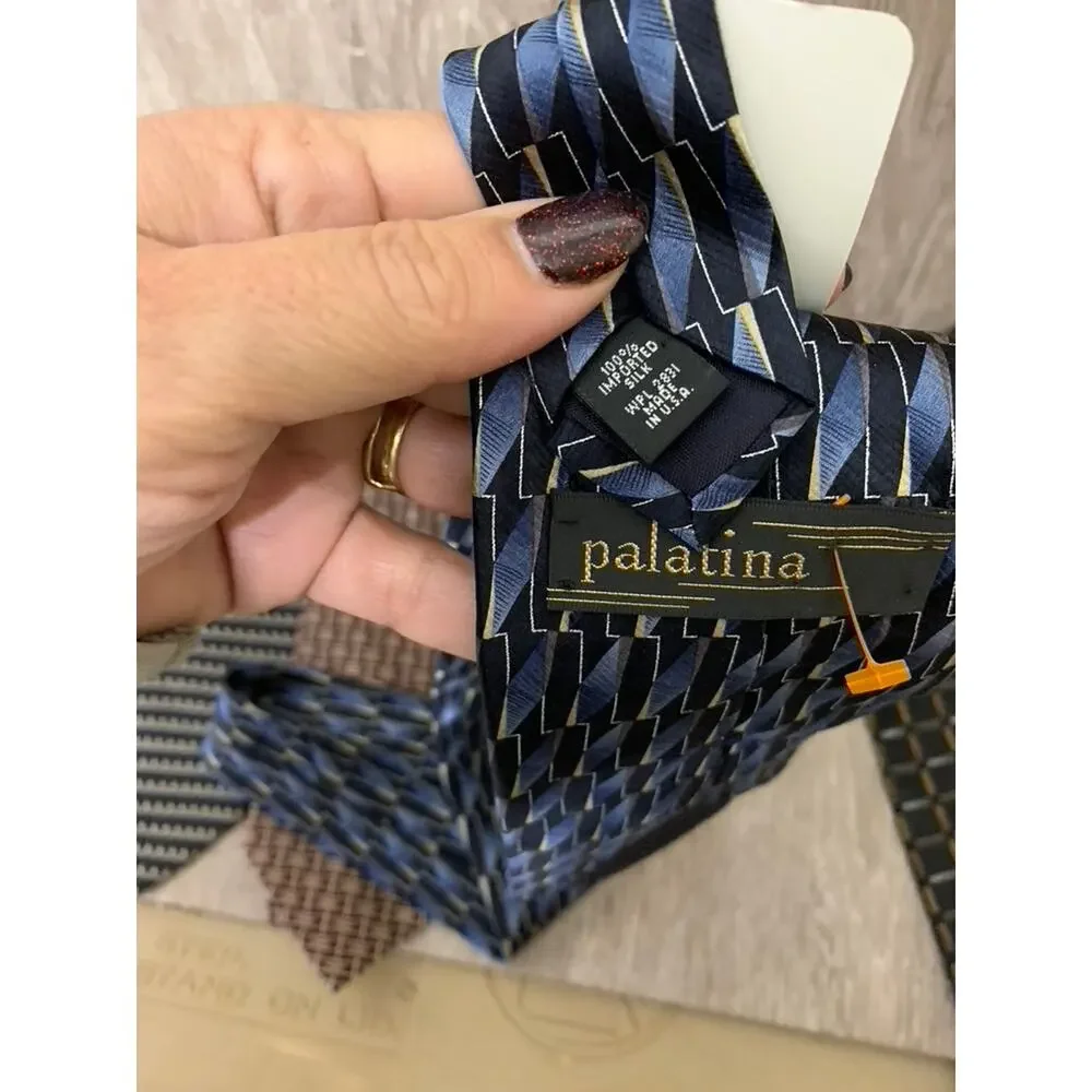 Set of 5 Palatina Vintage Men's‎ Silk Necktie Collection Geometric